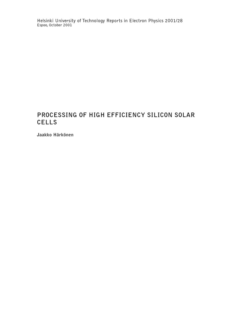 Processing of High Efficiency Silicon Solar | PDF | P–N Junction ...