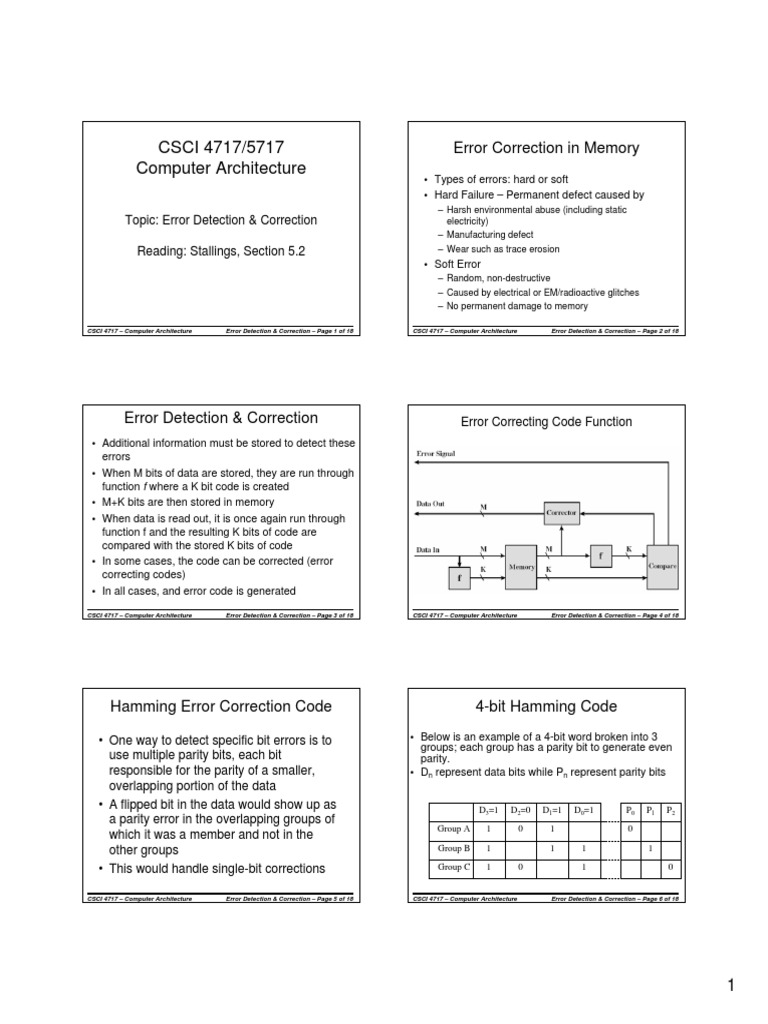 CSCI 4717/5717 Computer Architecture Error Correction in Memory PDF