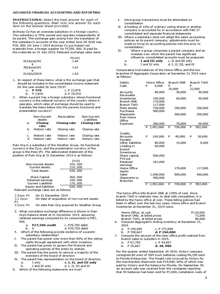 Advanced Financial Accounting Insights | PDF | Retained Earnings ...