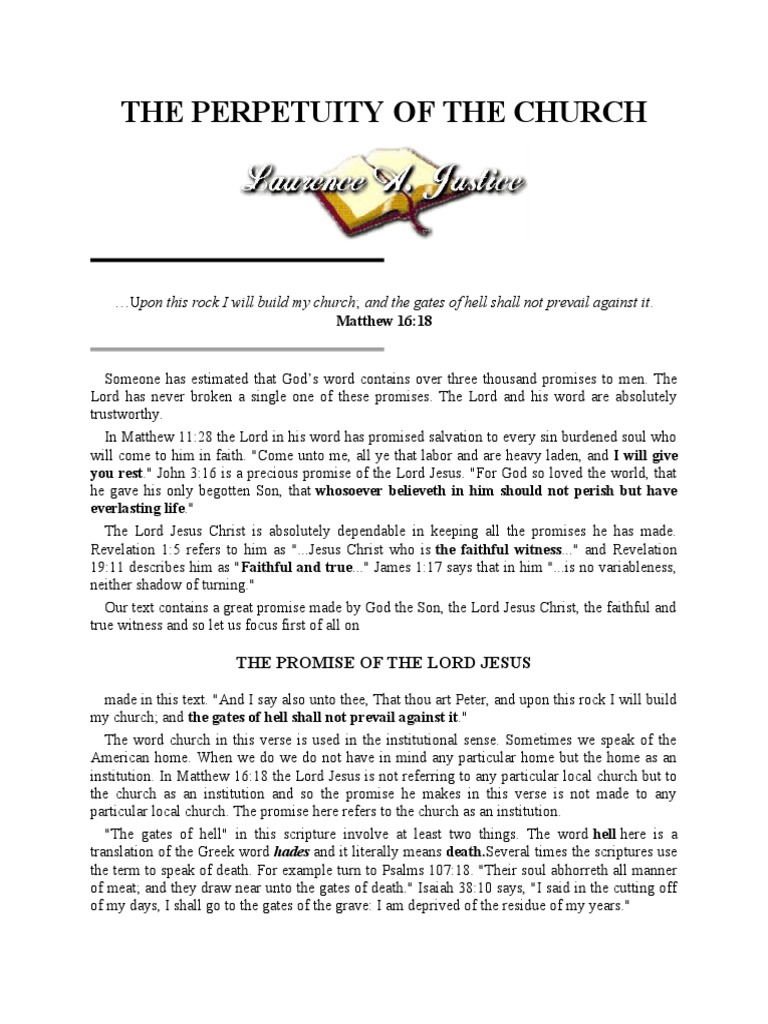The Church's Perpetuity Promise | PDF | Christian Church | Baptism