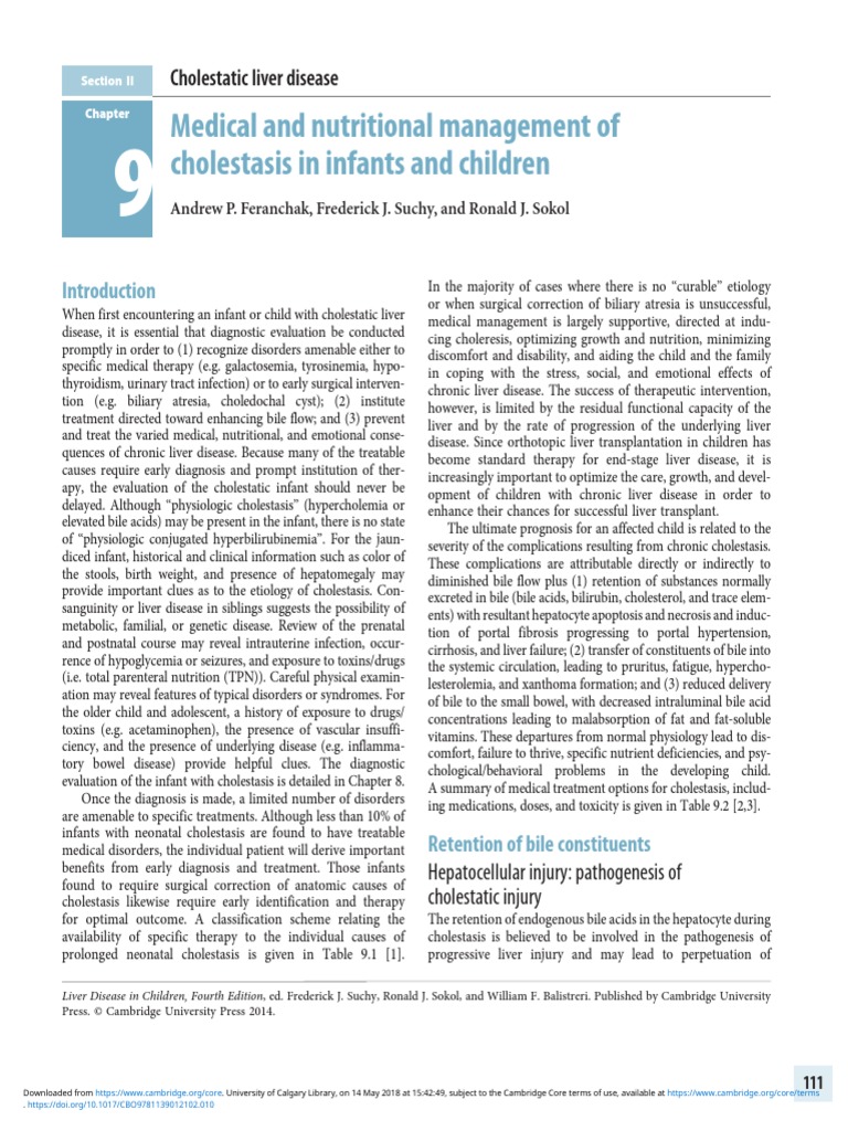 Medical and Nutritional Management of Cholestasis in Infants and