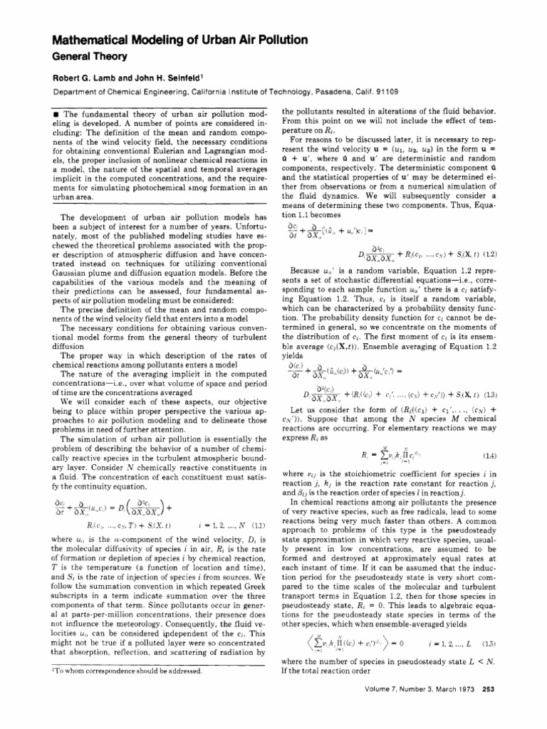 Mathematical Modeling of Urban Air Pollution: General Theory | PDF ...