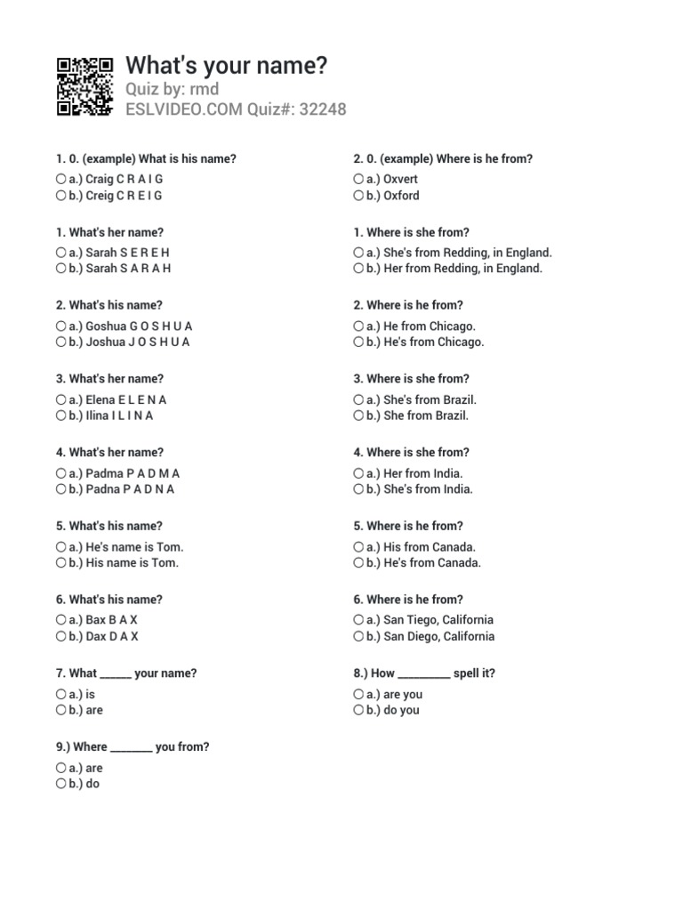 What's Your Name?: Quiz By: RMD | PDF