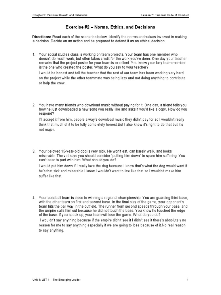Ethics in Decision-Making Scenarios | PDF | Language Arts & Discipline ...