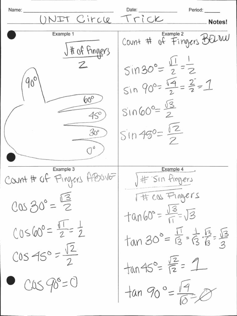 Unit Circle Hand Trick KEY PDF