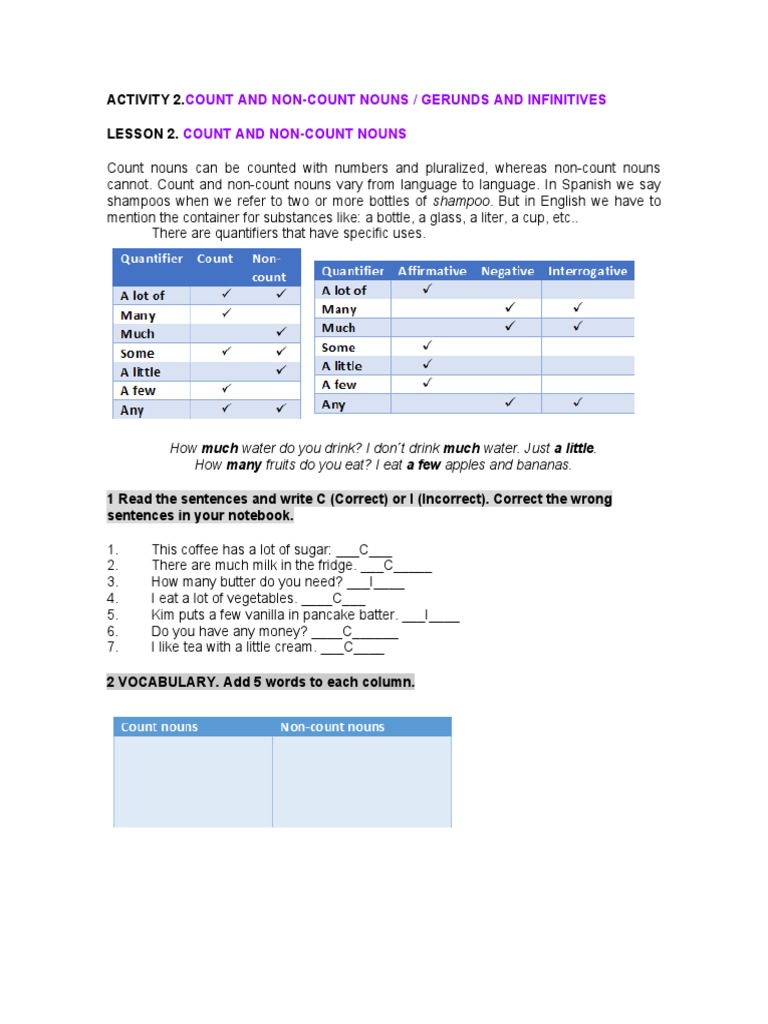 Count vs Non-Count Nouns & Verb Forms | PDF | Noun | Verb