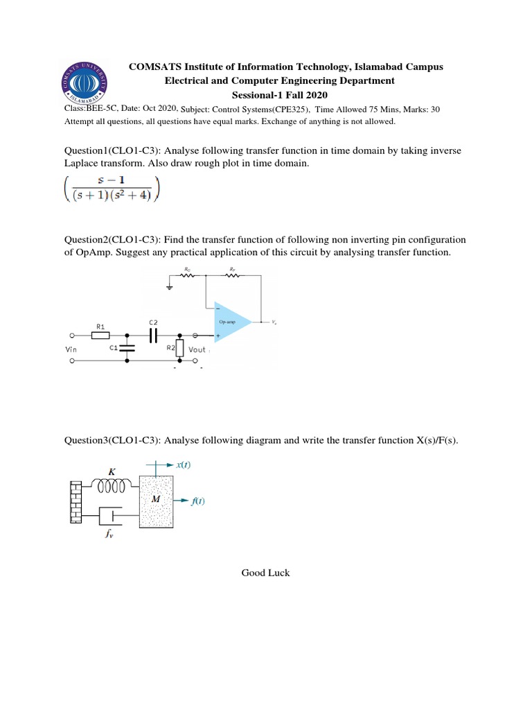 Control Systems Exam Questions BEE-5C | PDF