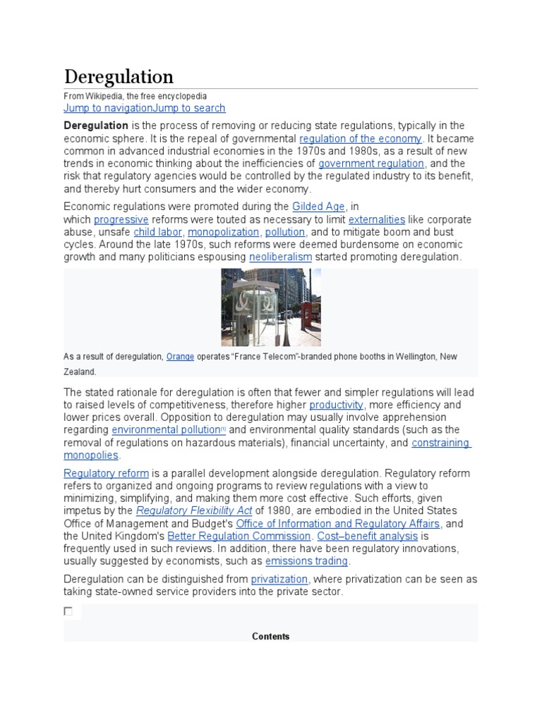 Deregulation Deregulation Is The Process of Removing or Reducing State