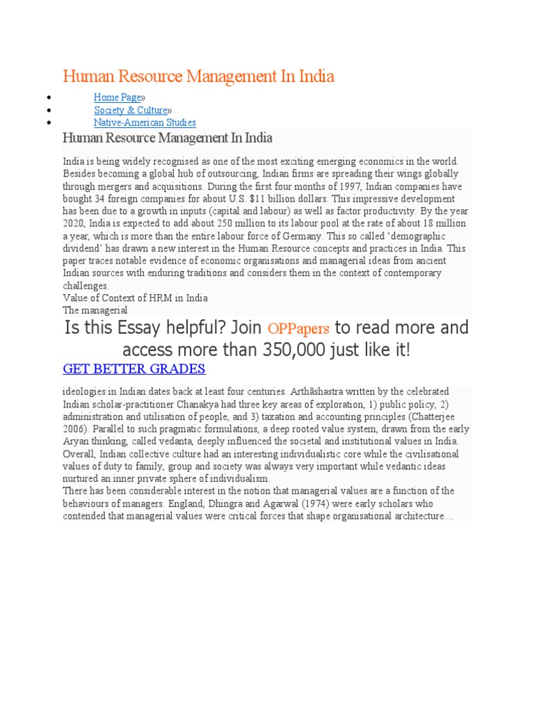 Human Resource Management in India | PDF