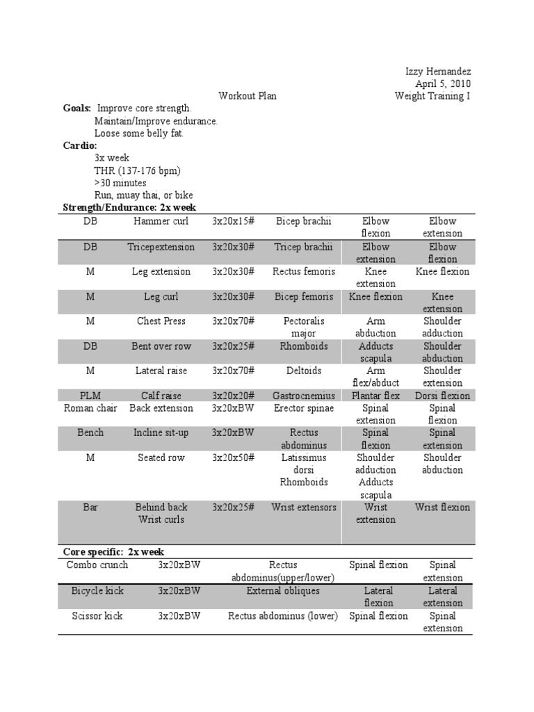 Comprehensive Weight Training Plan | PDF | Anatomical Terms Of Motion ...
