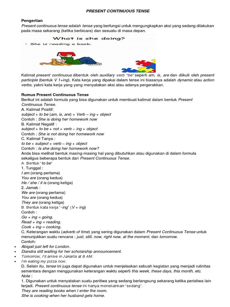 Materi Present Continuous Tense | PDF | Seni & Disiplin Bahasa