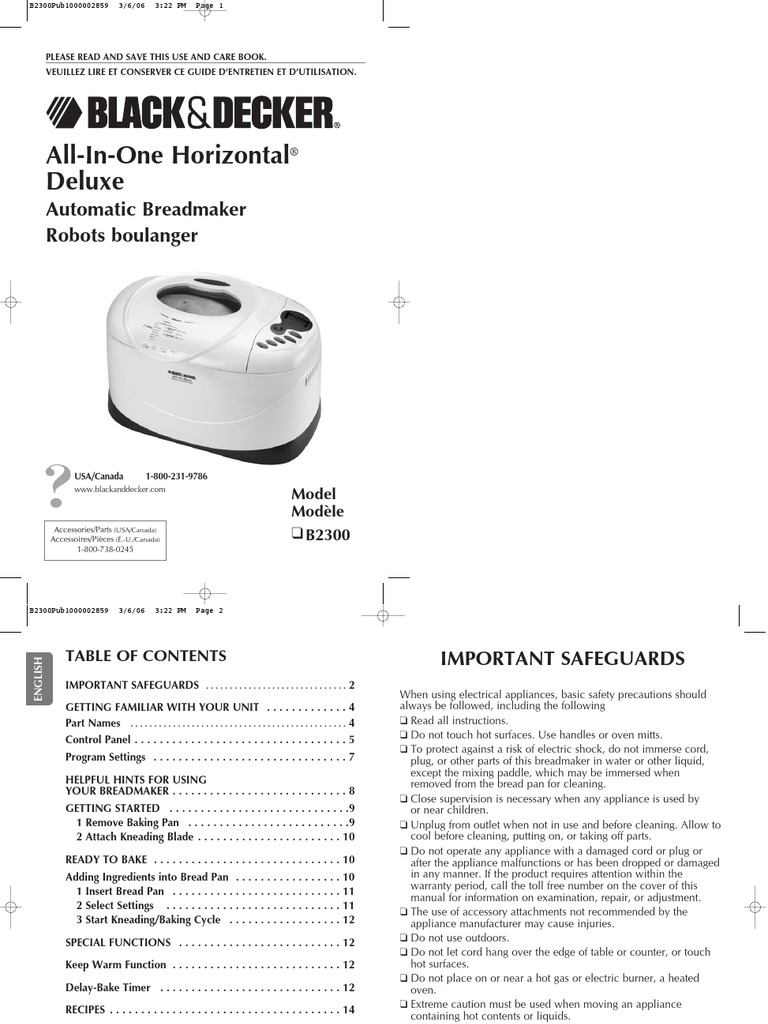 Black and Decker B2300 Breadmaker PDF Breads Dough