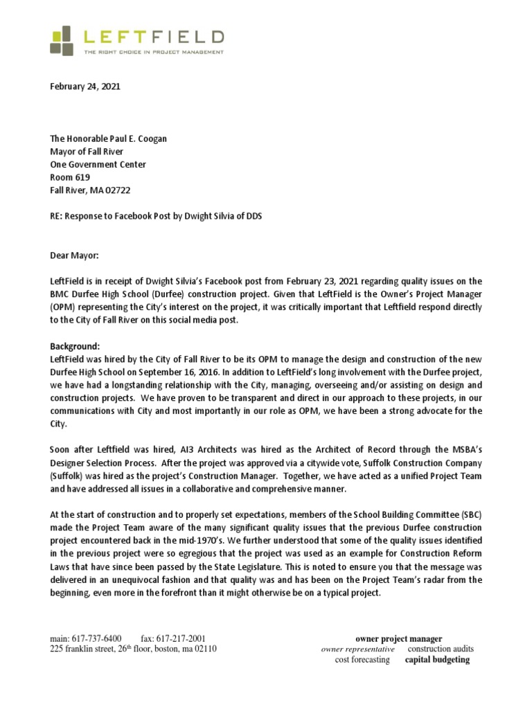 Durfee High School Construction Update | PDF | Business | Finance ...