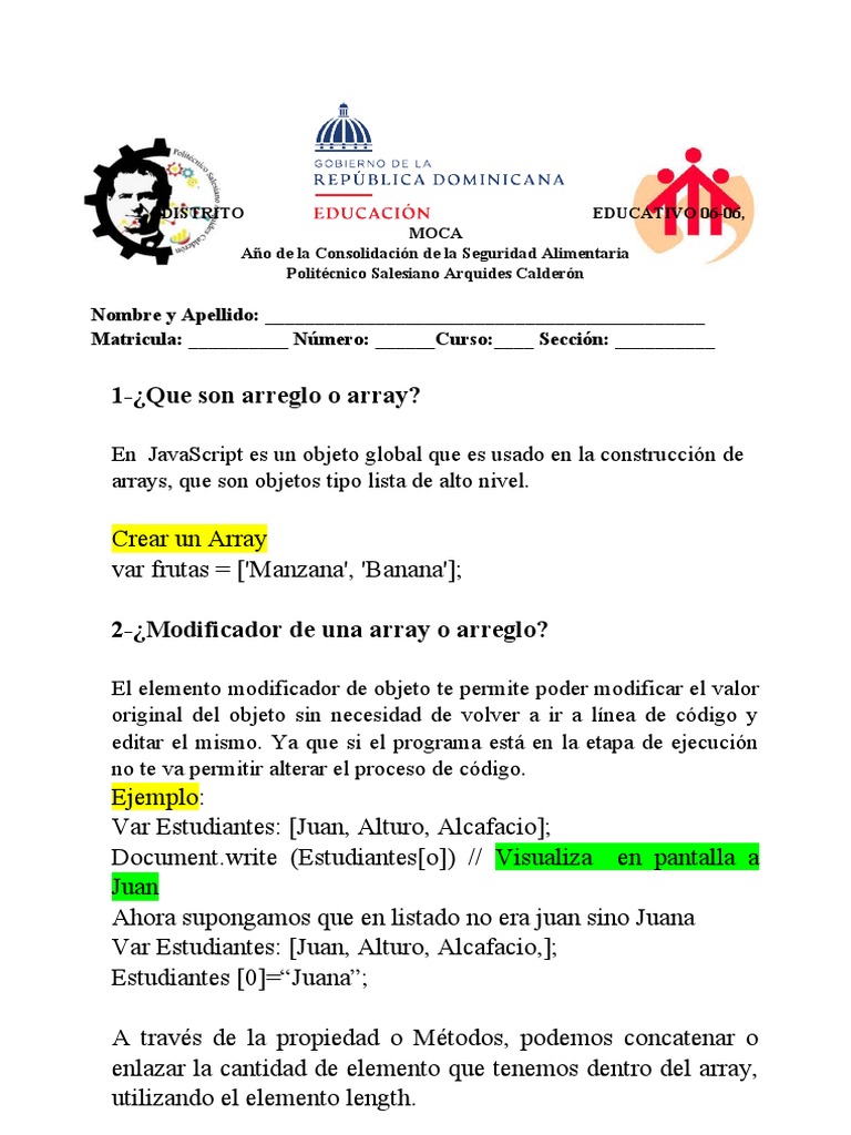 Introducción a Arrays en JavaScript | PDF | Estructura de datos de ...