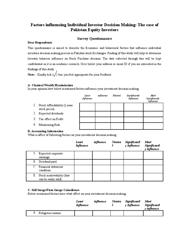 Investment Questionnaire PDF Stocks Investor