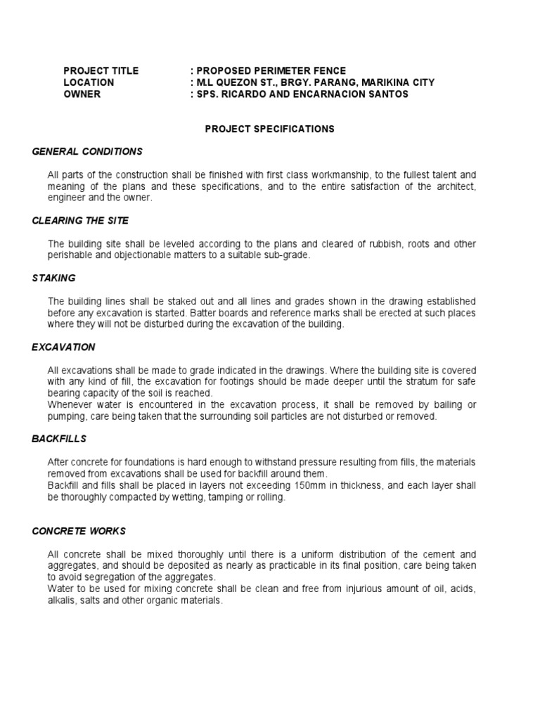 Proposed Specifications for the Construction of a Perimeter Fence at ...