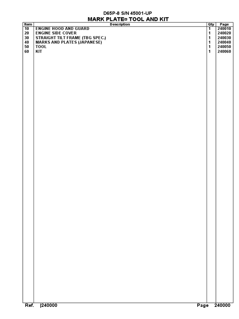 D65P-8 Mark Plate Tool and Kit Guide | PDF