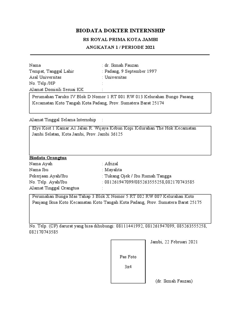 Biodata Dokter Internship | PDF