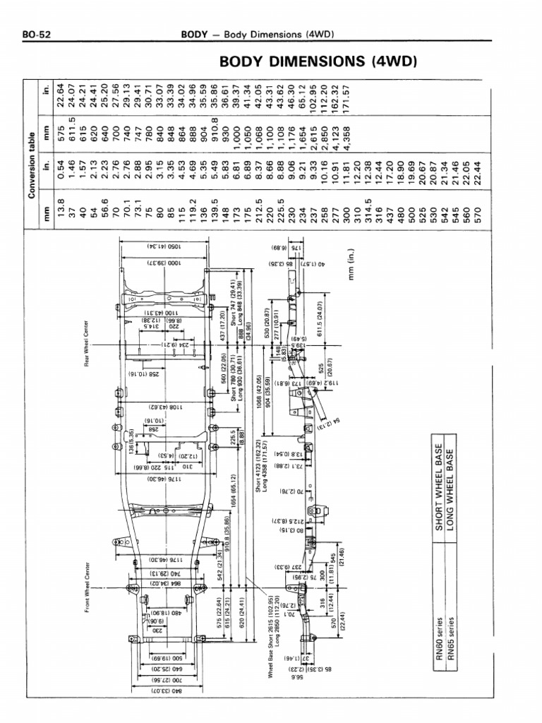 1985 Toyota Trucks Chassis Dimensions FSM | PDF