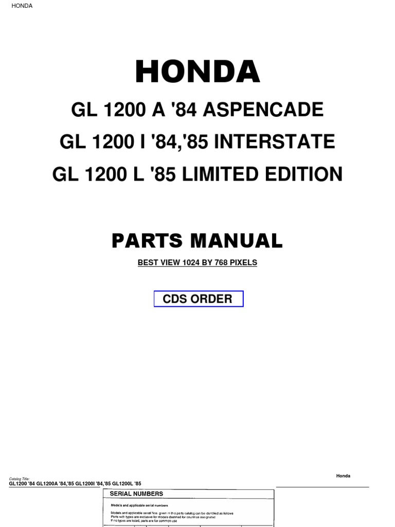 Honda Goldwing GL1200 1984 To 1985 Honda Parts Manual-A023B | PDF