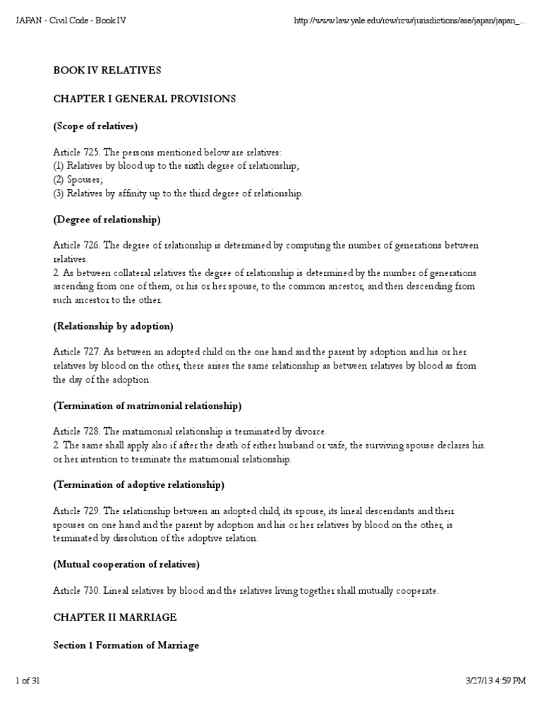 Japan Civil Code Book IV | PDF | Annulment | Concurrent Estate