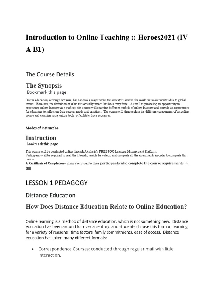 Introduction To Online Teaching - WEBSITE CONTENT | PDF | Educational ...