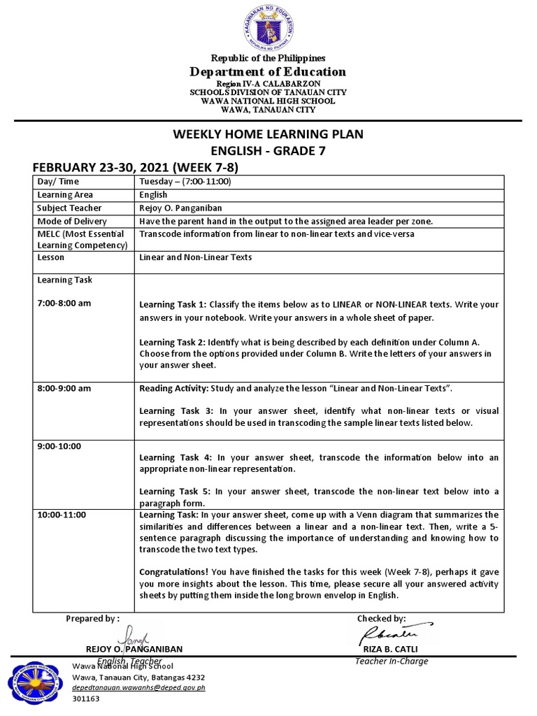 G7 Weekly Learning Plan: Week 7-8 | PDF | Behavior Modification ...