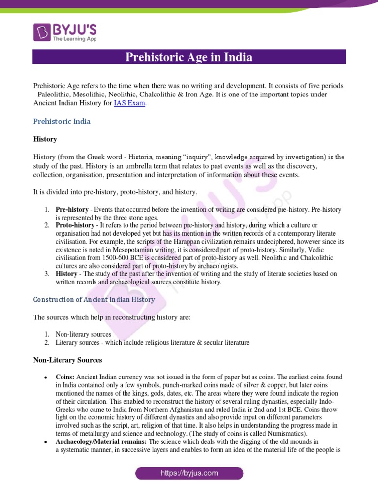 Prehistoric Age in India | PDF | Paleolithic | Stone Age