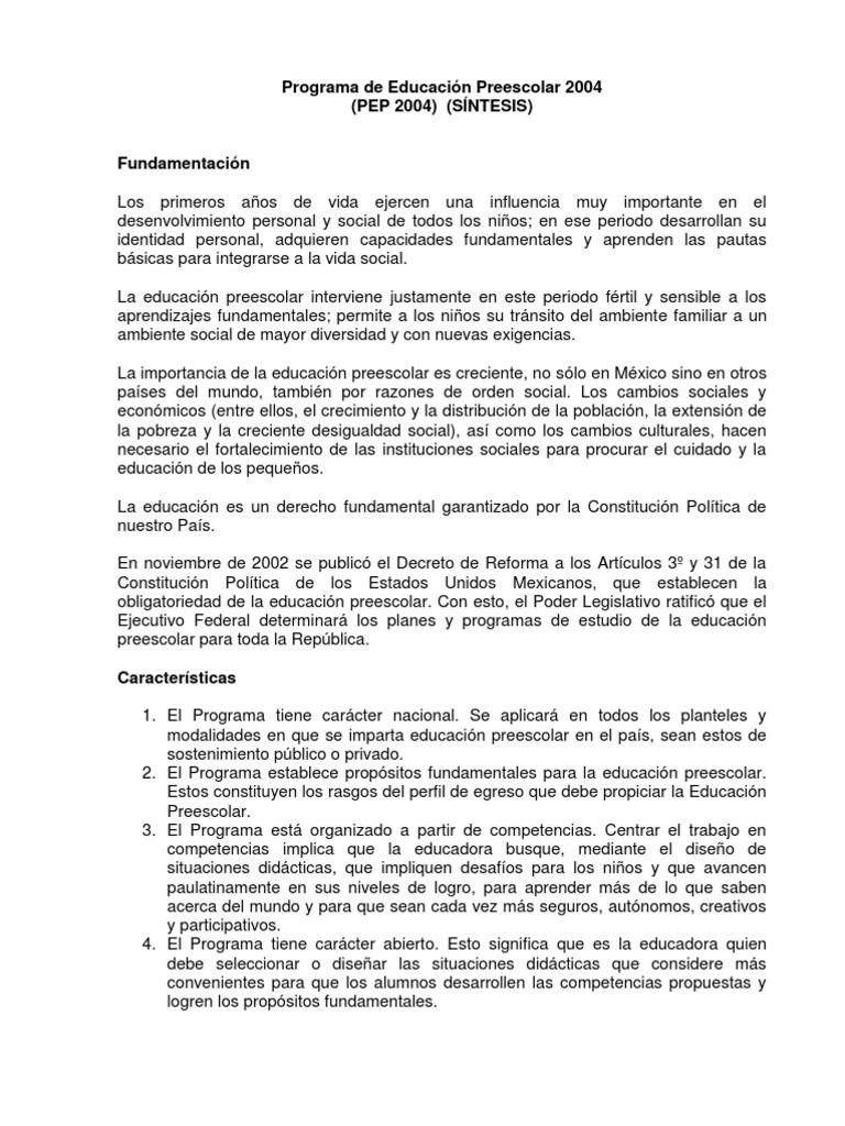 Programa de Educación Preescolar 2004 | PDF | Salud y bienestar