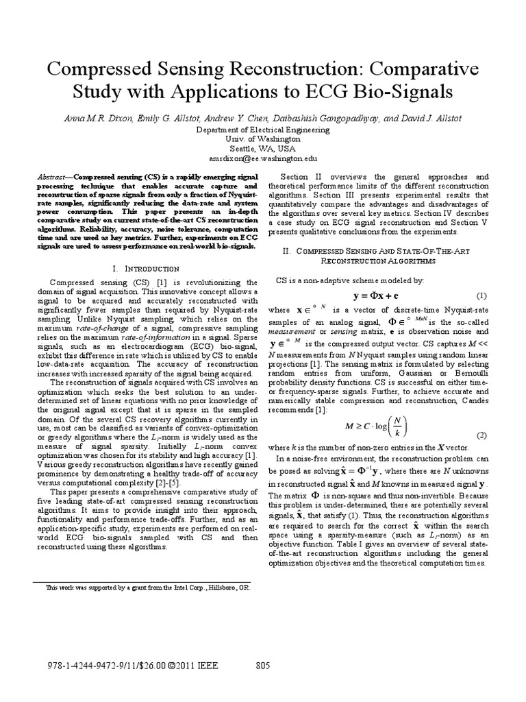 Compressed Sensing Reconstruction Comp Ecg Bio-Signal Allstot | PDF ...