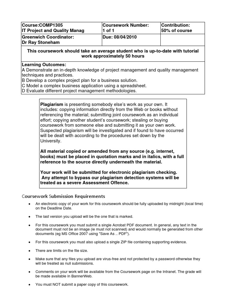 IT Project and Quality Management Coursework Assignment - UK University ...