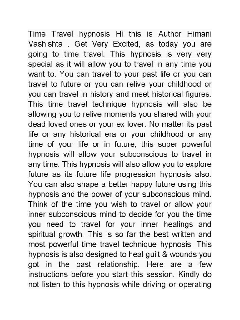 Time Travel Hypnosis by Himani Vashishta | PDF | Hypnosis | Finger