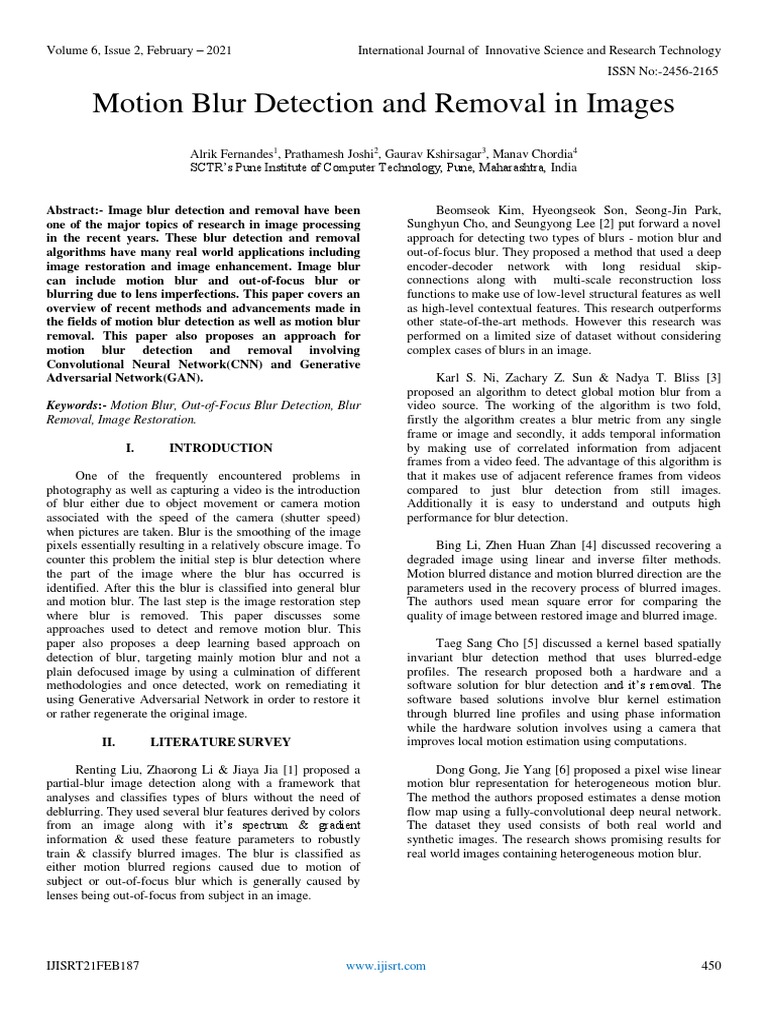Motion Blur Detection and Removal in Images PDF Image Segmentation