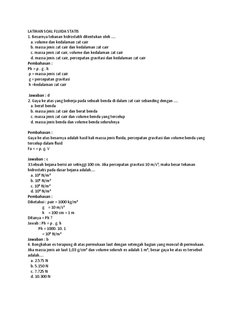 Soal Latihan Fluida Statis Pdf