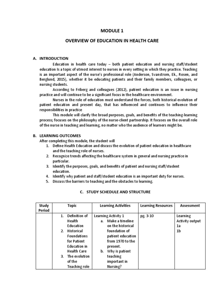 Overview of Education in Health Care: A. Introduction | PDF | Nursing ...