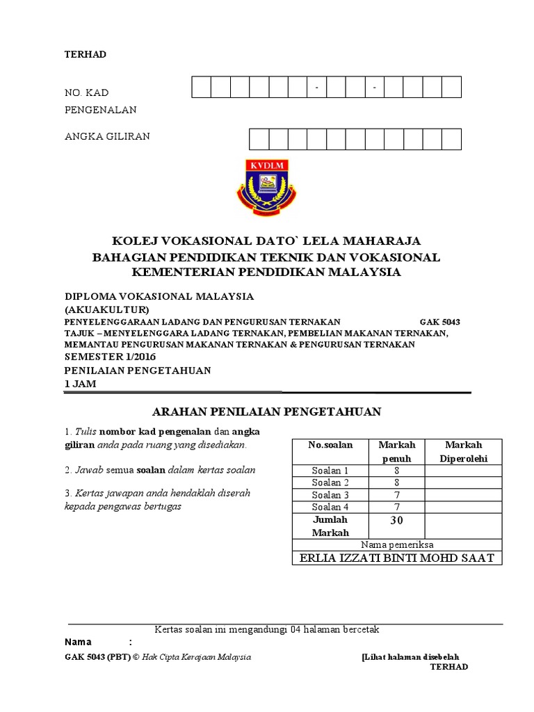 Kolej Vokasional Dato Lela Maharaja Bahagian Pendidikan Teknik Dan Vokasional Kementerian Pendidikan Malaysia Pdf