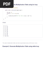 Java Program To Generate Multiplication Table