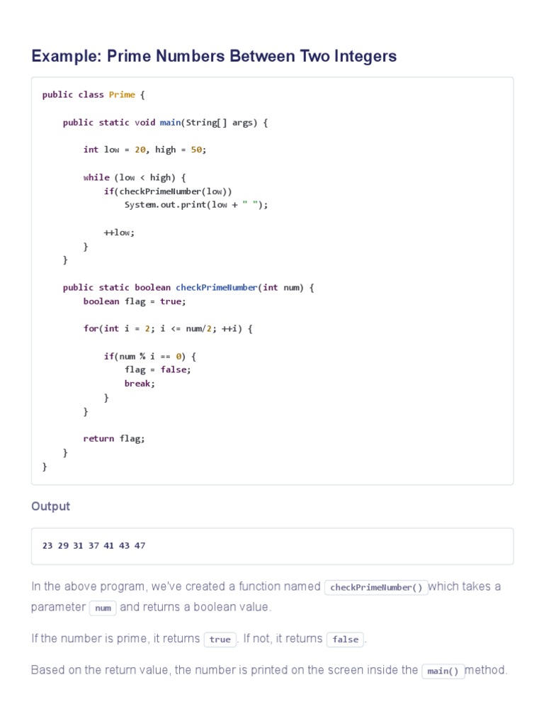 Java Program To Display Prime Numbers Between Intervals Using Function ...