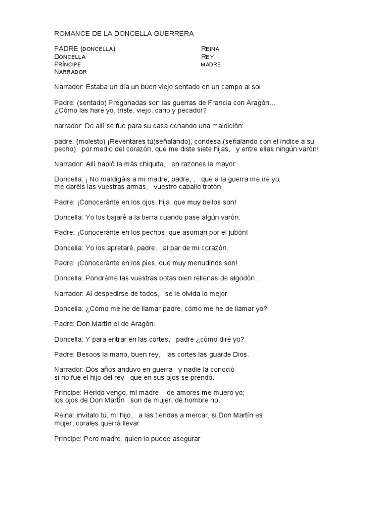 Romance de la Doncella Guerrera | PDF