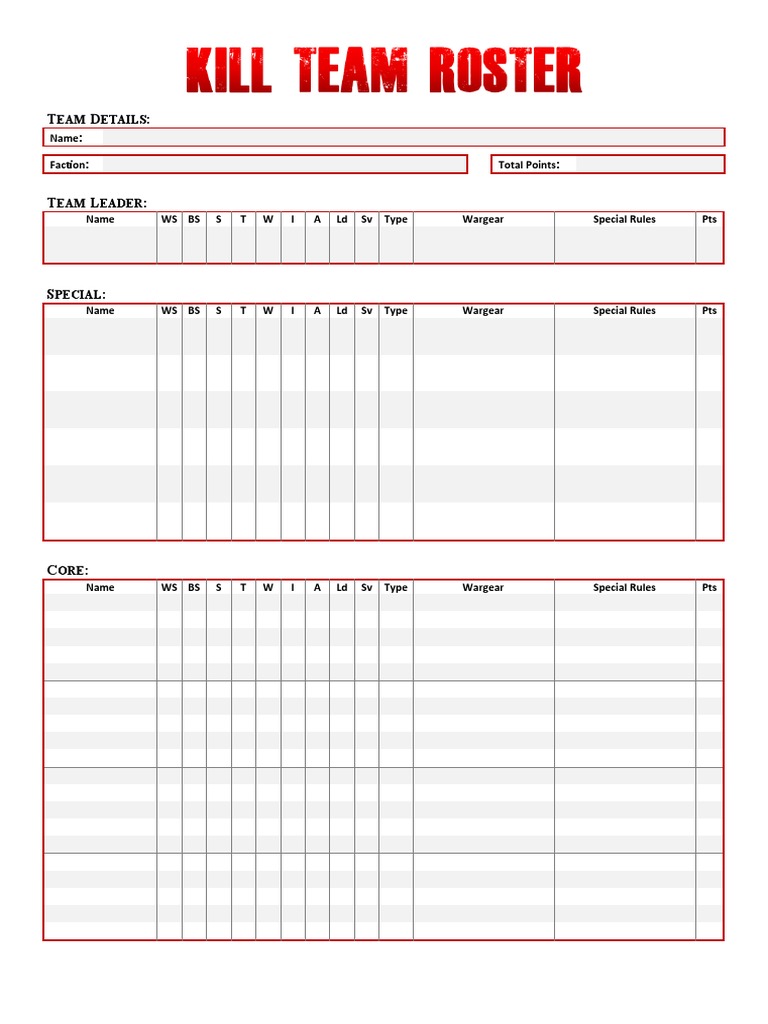 Kill Team Army Builder Template | PDF