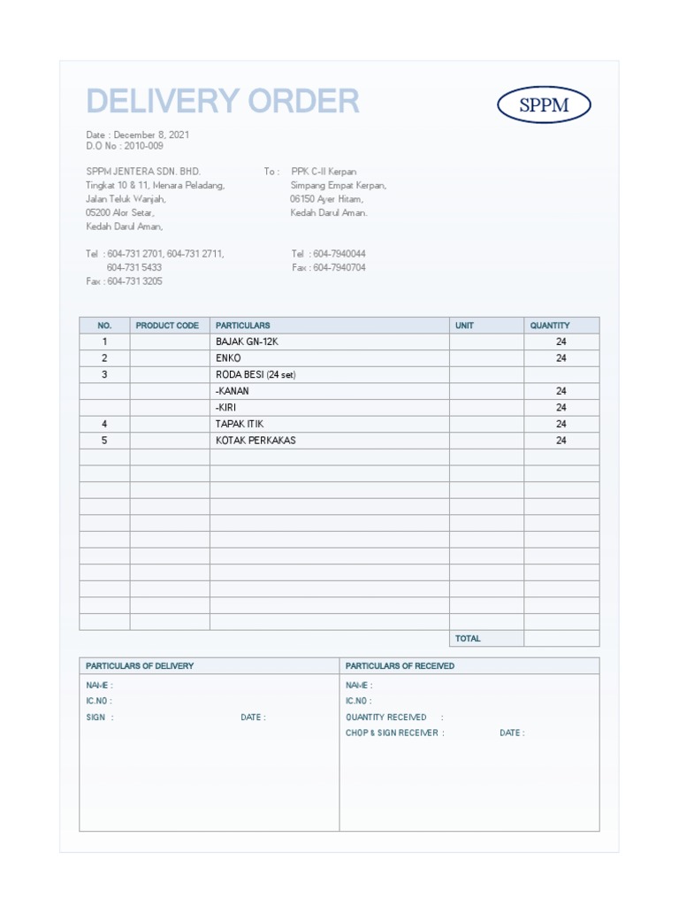 Delivery Order for Agricultural Equipment | PDF