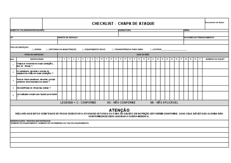 Checklist de Inspeção de Chapa PDF | PDF