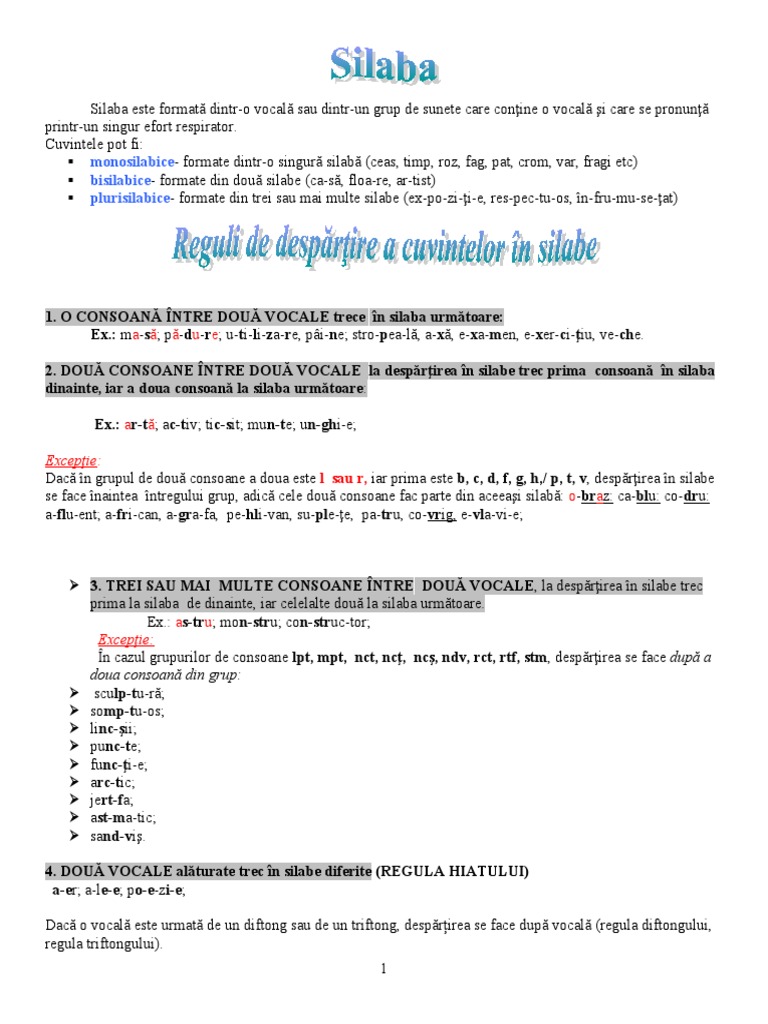 Despărțirea Cuvintelor in Silabe | PDF