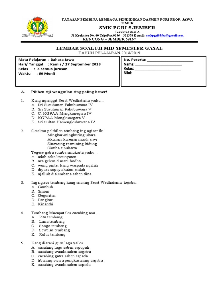 Cacahing Pupuh Kang Ana Ing Serat Wedhatama Yaiku Serat Jawi