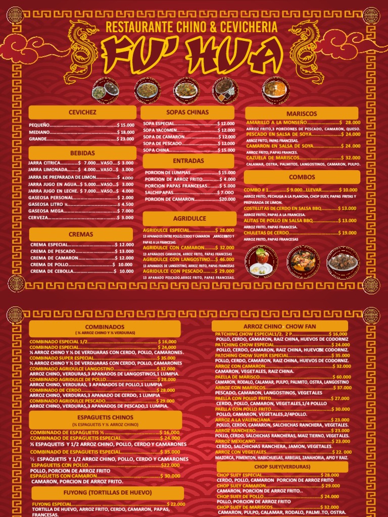 Menú del Restaurante Chino Fu Hua | PDF | Mariscos | Alimentos preparados