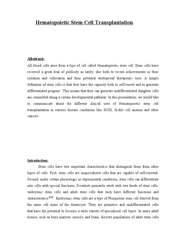 Hematopoietic Stem Cell Transplantation | PDF | Hematopoietic Stem Cell ...