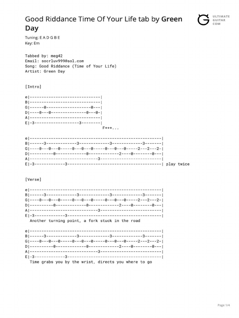 Good Riddance Time of Your Life Tab | PDF