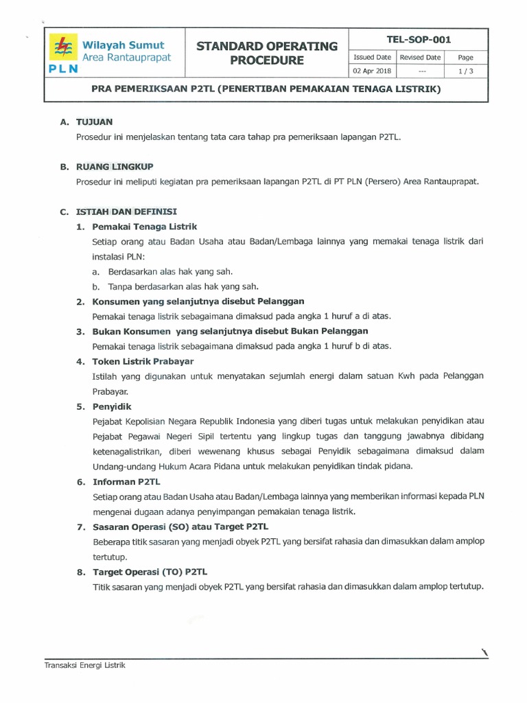 Sop Pra Pemeriksaan P2TL | PDF