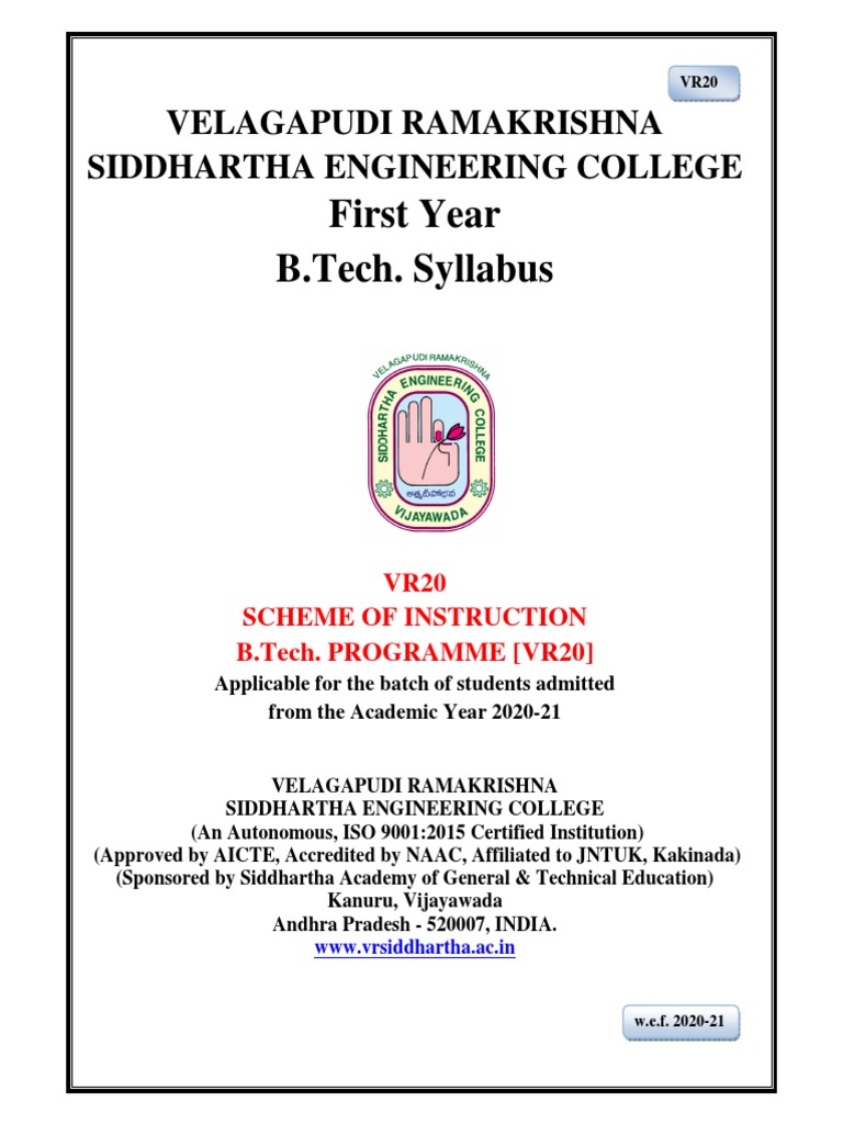 First year b tech syllabus velagapudi ramakrishna siddhartha