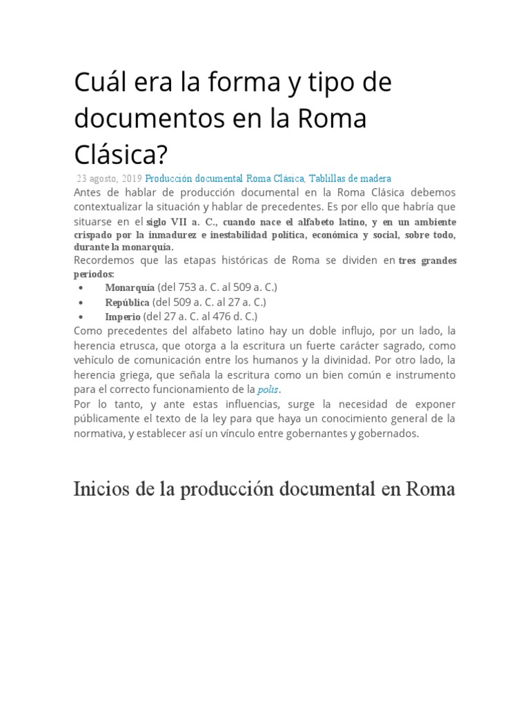 Cuál Era La Forma y Tipo de Documentos en La Roma Clásica | PDF | Roma ...